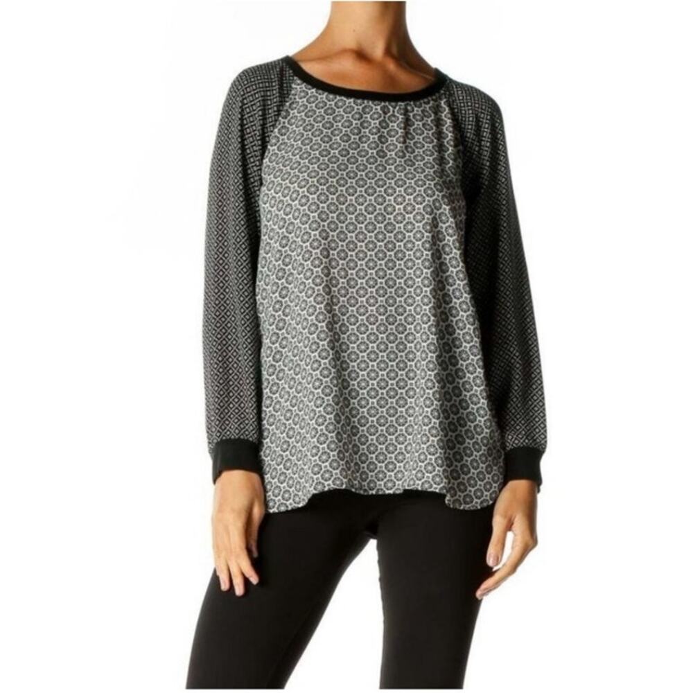 LOFT Mixed‎ Mosaic Raglan Top Black and White Pattern Size S